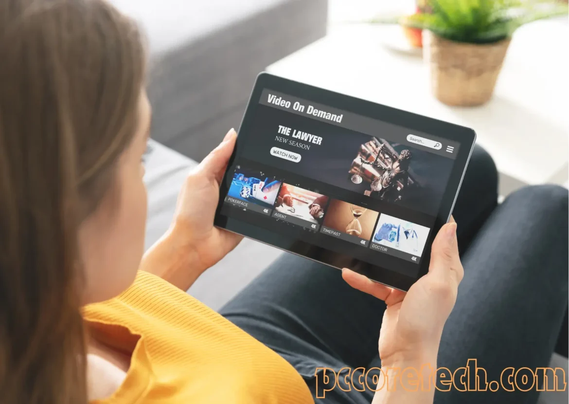 A women is streaming Soap2day on tablet