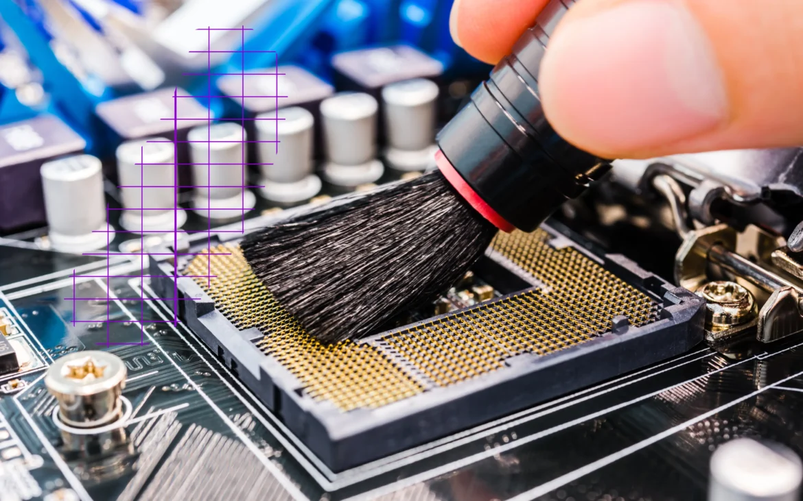 A man cleaning the motherboard with brush, PC
